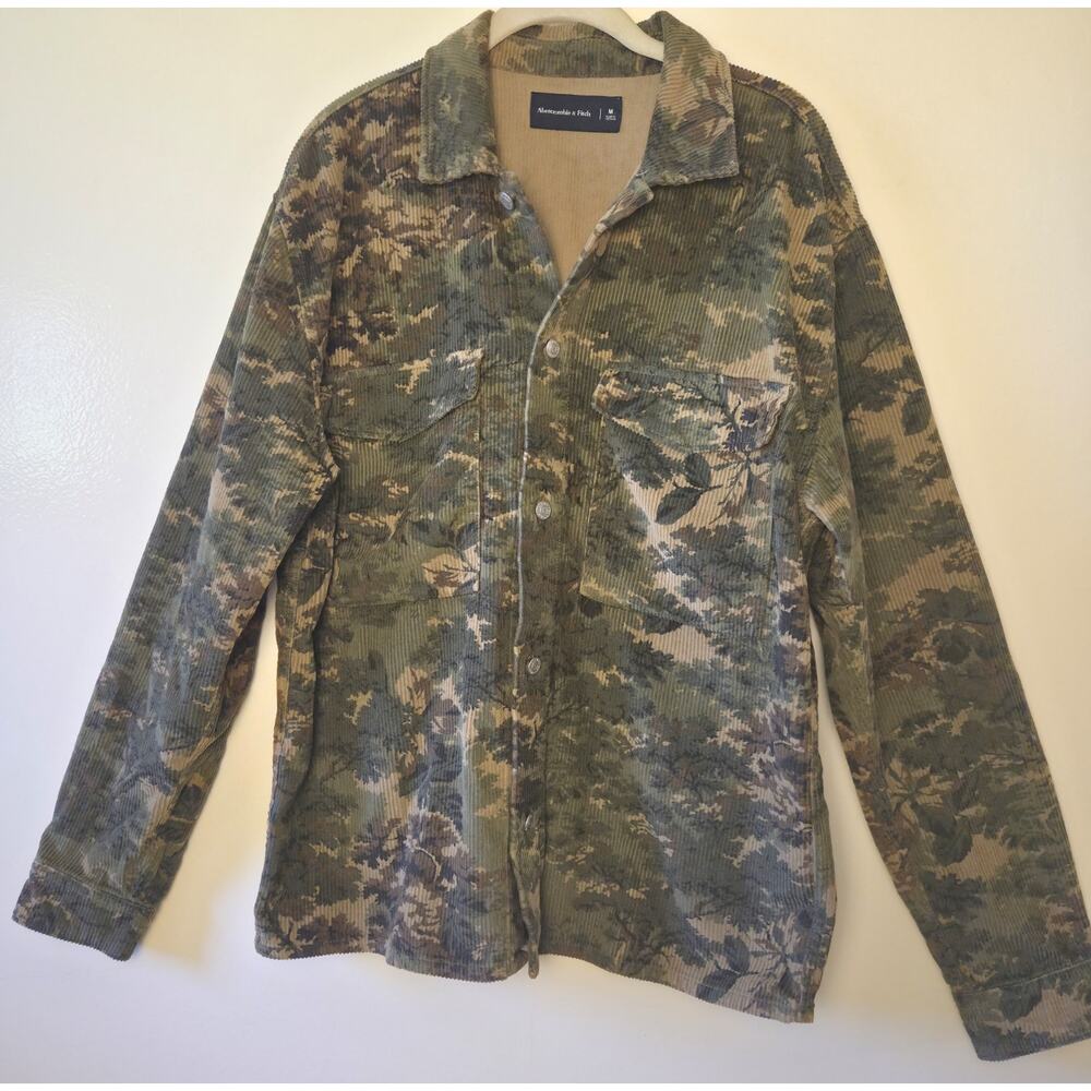 Abercrombie & Fitch Men's Size M Green Camouflage Corduroy Shirt Jacket